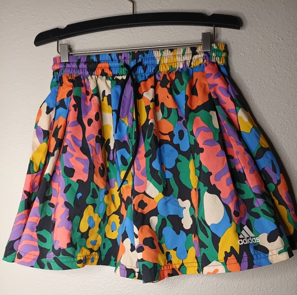 Adidas Floral High Waist Athletic Shorts Lined Multicolor Boho Festival Outdoor - Picture 8 of 11